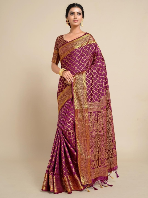 

MIMOSA Purple & Gold-Toned Zari Art Silk Kanjeevaram Saree