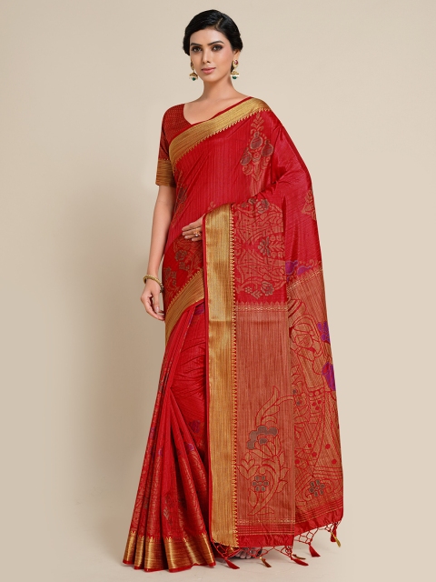 

MIMOSA Red & Gold-Toned Woven Design Zari Art Silk Kanjeevaram Saree