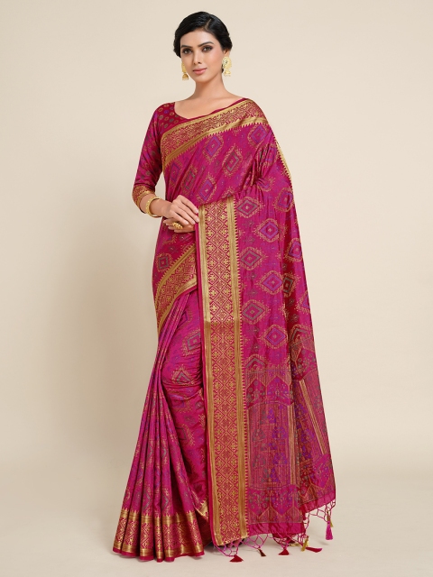 

MIMOSA Pink & Gold-Toned Zari Art Silk Kanjeevaram Saree