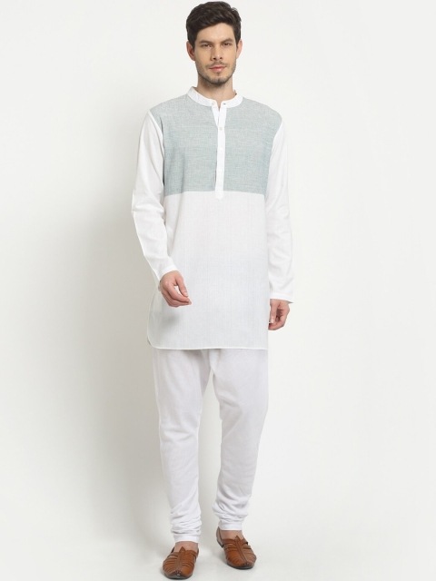 

Ekmatra Men White Patchwork Khadi Handloom Kurta