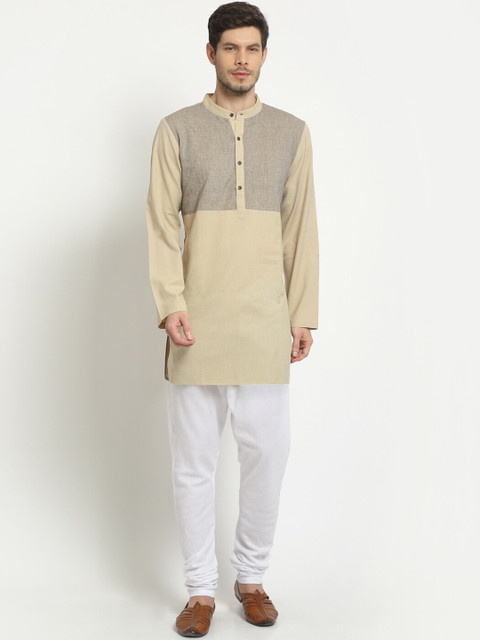 

Ekmatra Men Beige Chikankari Khadi Handloom Kurta