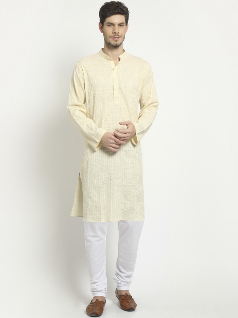 

Ekmatra Men Cream-Coloured Pink Tucks Pure Cotton Kurta