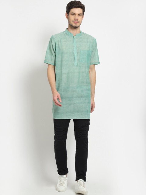 

Ekmatra Men Green Flared Sleeves Thread Work Khadi Handloom Kurta