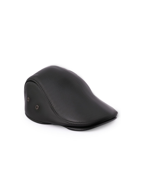 

BANGE Unisex Black Solid Leather Ascot Cap