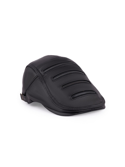 

BANGE Unisex Black Zip Detail Leather Ascot Cap