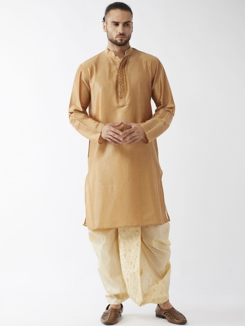 

VASTRAMAY Men Rose Gold Yoke Design Kurta with Dhoti Pants