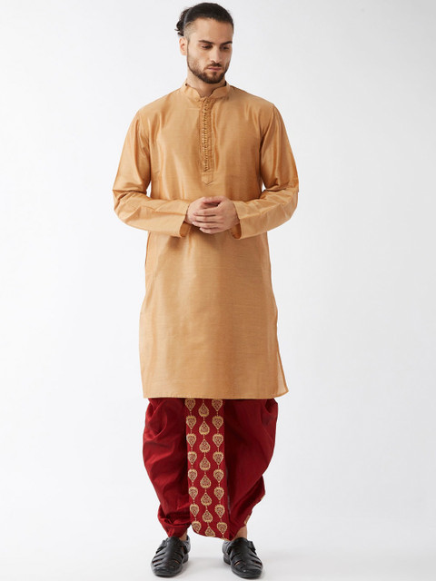 

VASTRAMAY Men Rose Gold Layered Kurta with Dhoti Pants