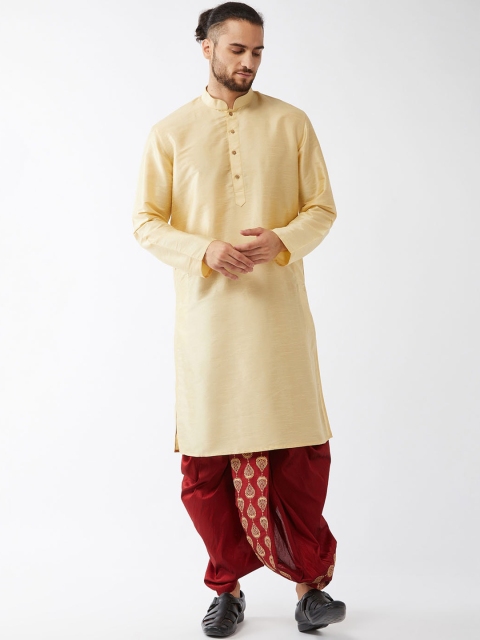 

VASTRAMAY Men Gold-Toned Layered Kurta with Dhoti Pants