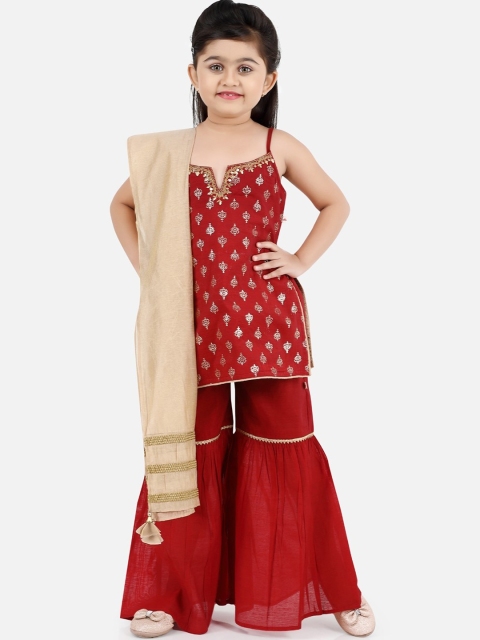 

Ashneeta Girls Red Floral Printed Regular Kurti with Sharara & With Dupatta