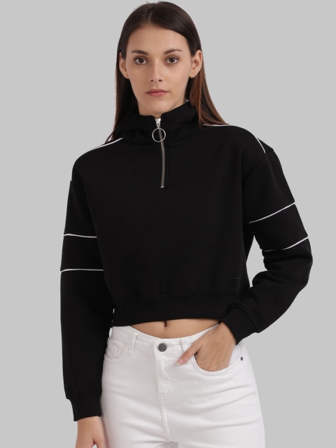 

Parx Women Black Hooded Crop Sweatshirt