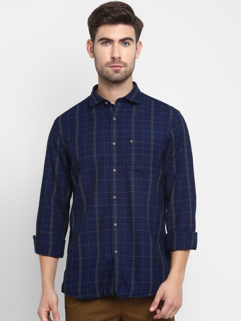

Turtle Men Blue & Yellow Slim Fit Opaque Checked Cotton Casual Shirt
