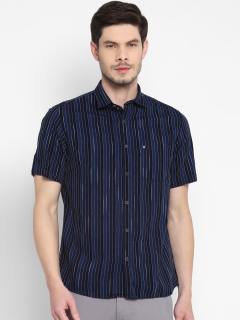 

Turtle Men Blue Slim Fit Opaque Striped Casual Shirt