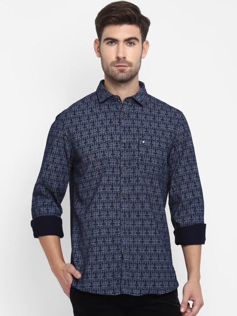 

Turtle Men Blue & Black Slim Fit Opaque Printed Cotton Casual Shirt