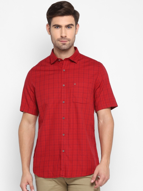 

Turtle Men Red Slim Fit Grid Tattersall Checked Casual Shirt