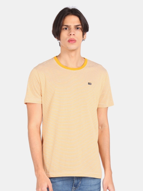 

Arrow Sport Men Yellow & White Striped Cotton T-shirt