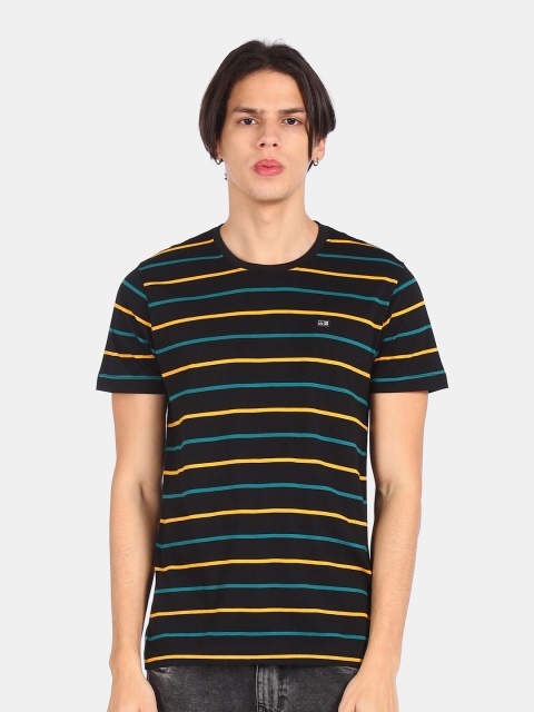 

Arrow Sport Men Black Blue Striped Cotton Pure Cotton T-shirt