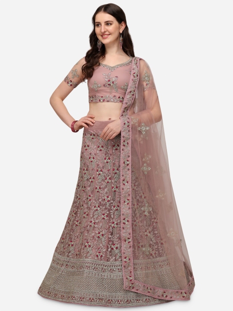 

Netram Lavender & Red Embroidered Semi-Stitched Lehenga & Unstitched Blouse With Dupatta