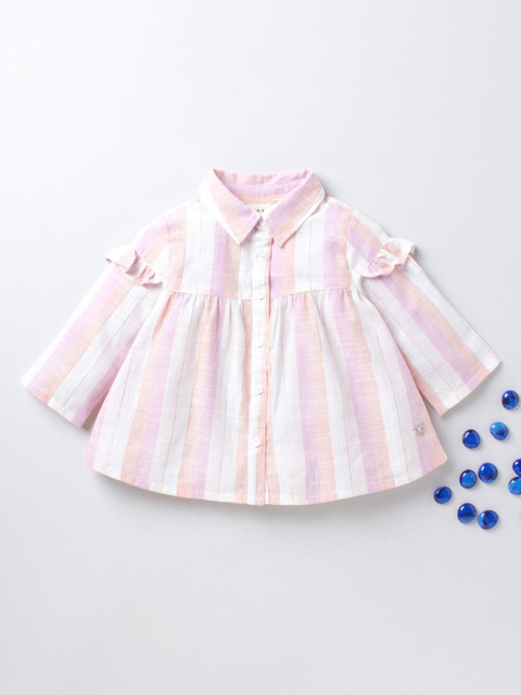 

Ed-a-Mamma Woman Pink Striped Shirt Style Frill Top, Multi
