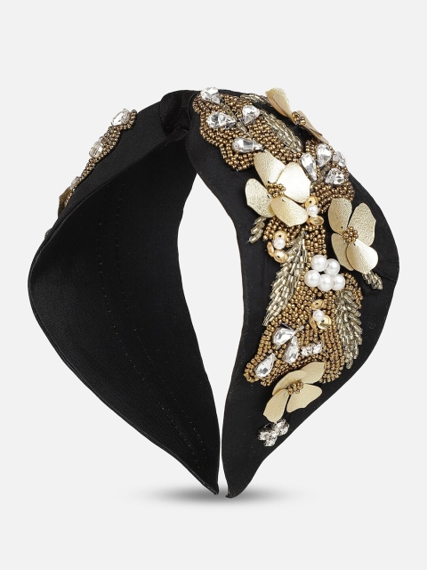 

Anekaant Women Black & Gold-Toned Floral Embellished Beaded Hairband