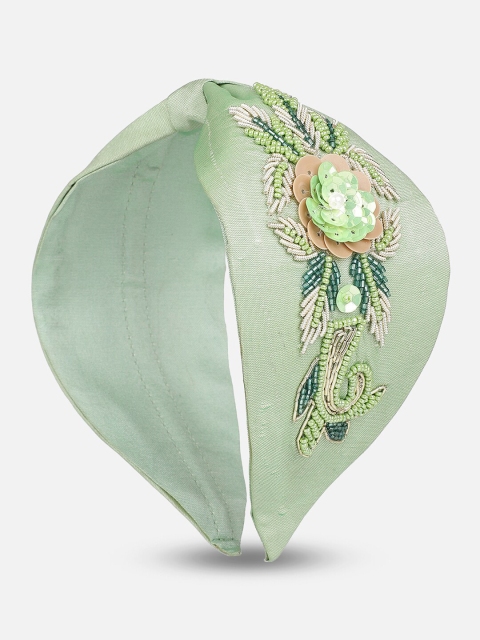 

Anekaant Women Green & White Floral Embellished Hairband