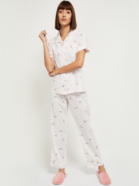 

max Women White & Blue Printed Night suit