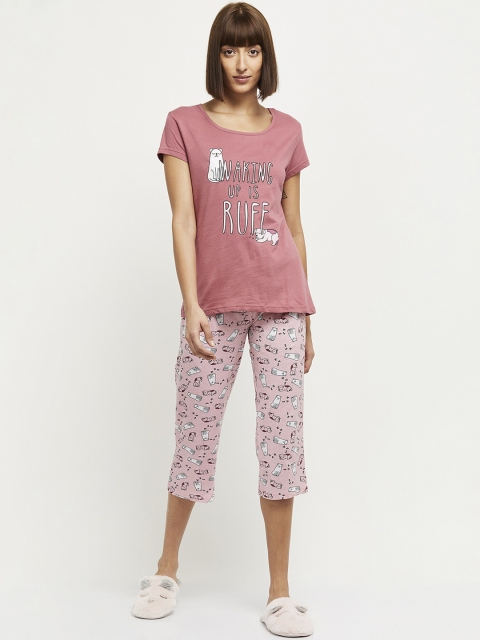 

max Women Pink & White Printed Pure Cotton Night suit