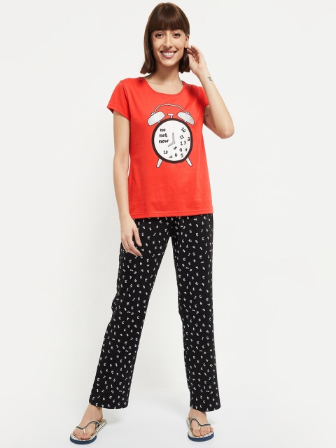 

max Women Red & Black Printed Pure Cotton Night suit