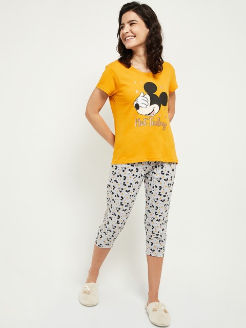 

max Women Yellow & Black Printed Pure Cotton Night suit