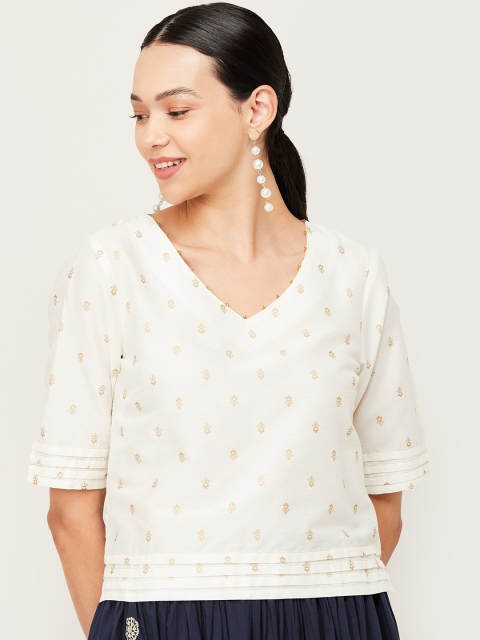

Melange by Lifestyle Off White Floral Regular Top