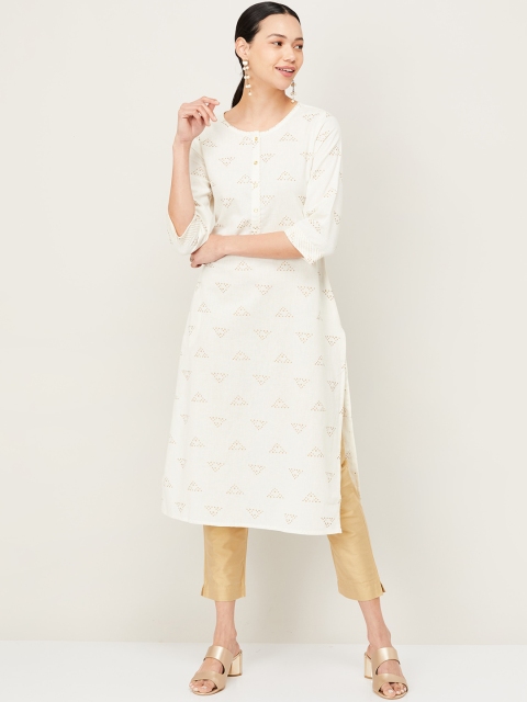 

Melange by Lifestyle Women Off White Geometric Printed Kurta