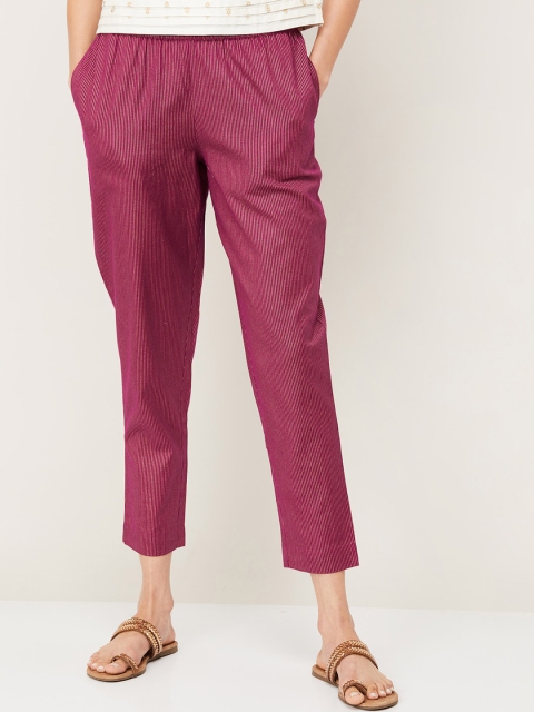 

Melange by Lifestyle Women Burgundy Striped Trousers