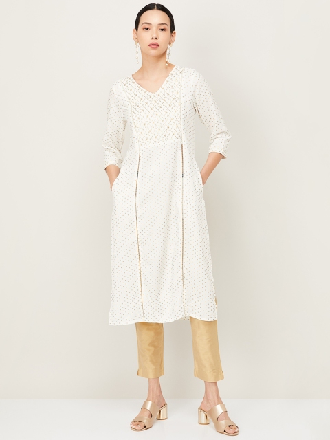 

Melange by Lifestyle Women Off White Ethnic Motifs Embroidered Chikankari Kurta