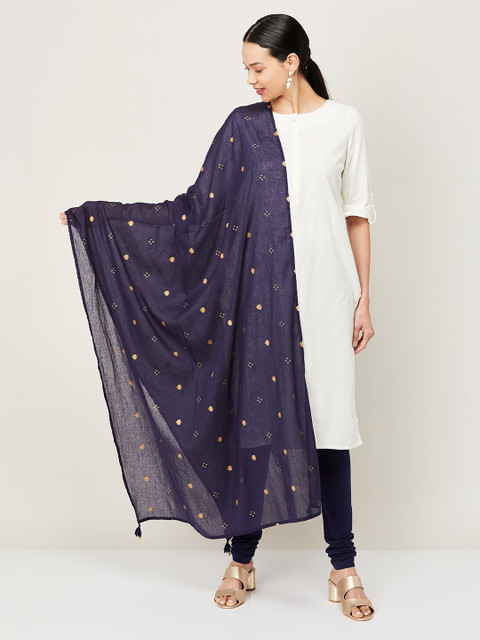 

Melange by Lifestyle Navy Blue & Cream-Coloured Embroidered Dupatta with Thread Work
