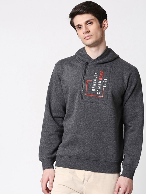 

Bewakoof Men Grey Printed Hooded Sweatshirt