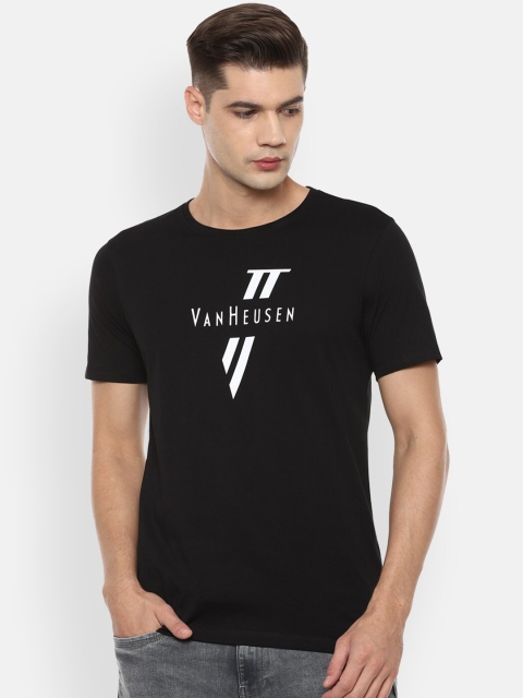 

Van Heusen Men Black & Off White Brand Logo Printed T-shirt