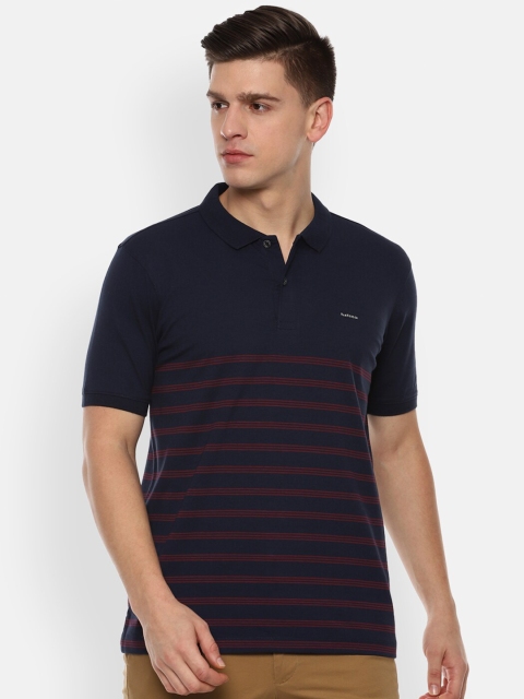 

Van Heusen Men Navy Blue & Red Striped Polo Collar T-shirt