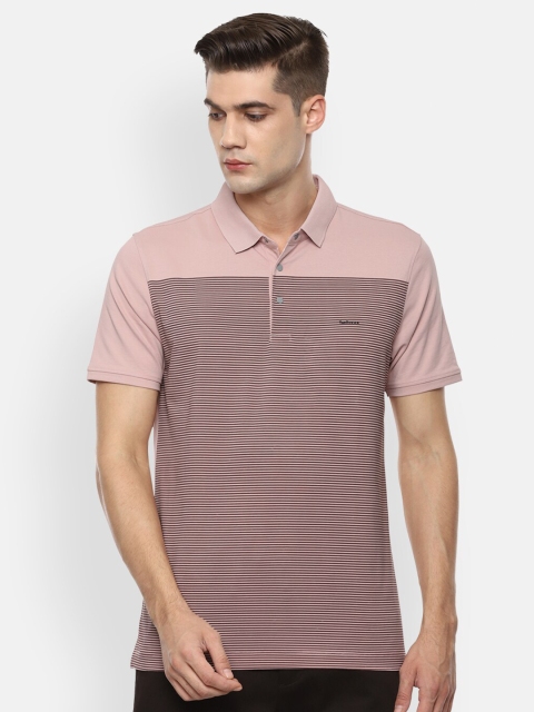 

Van Heusen Men Pink & Black Striped Polo Collar T-shirt