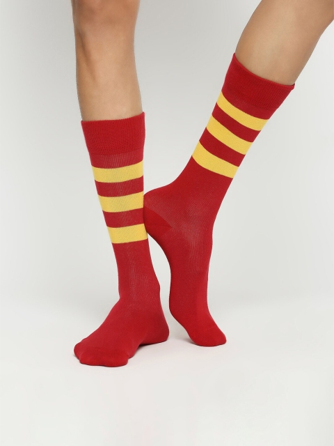 

Bewakoof Men Red & Yellow Calf Length Patterned Socks