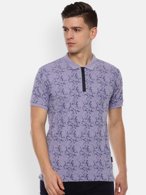 

V Dot Men Purple & Blue Printed Polo Collar Slim Fit T-shirt
