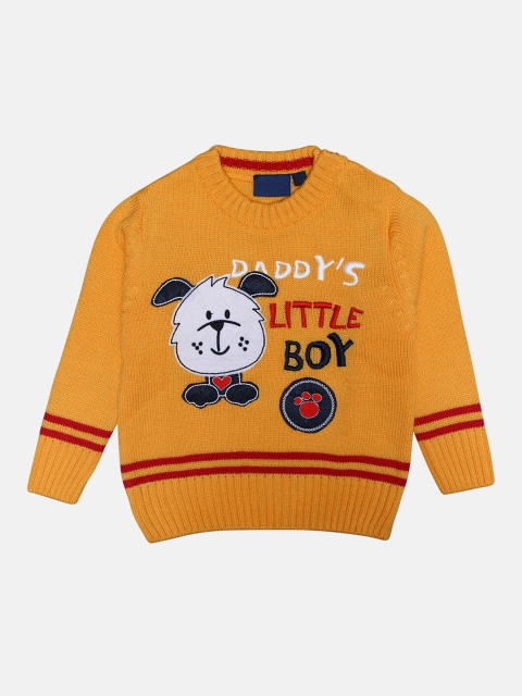 

CHIMPRALA Kids Mustard & White Typography Printed Woolen Pullover