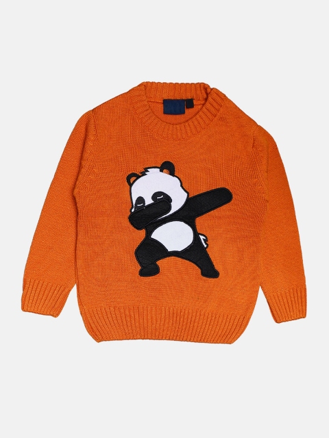 

CHIMPRALA Kids Orange & White Panda Printed Woolen Pullover