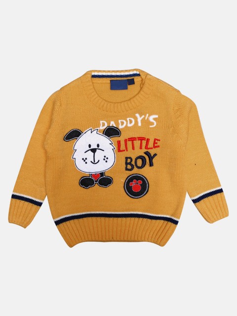 

CHIMPRALA Kids Mustard & White Typography Printed Woolen Pullover