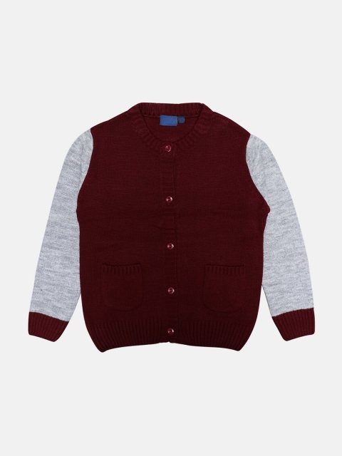 

CHIMPRALA Kids Maroon & Grey Colourblocked Woolen Cardigan With Button Detail