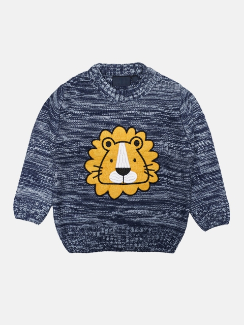 

CHIMPRALA Kids Blue & Yellow Tiger Woolen Pullover With Applique
