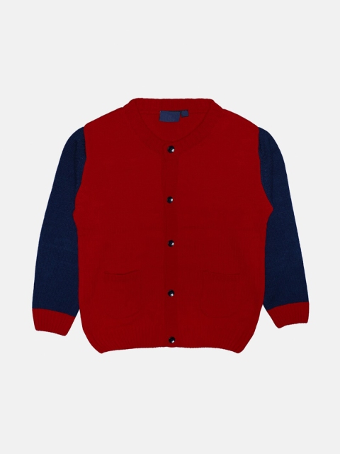

CHIMPRALA Kids Red & Blue Colourblocked Woolen Cardigan