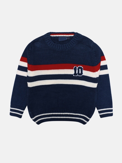 

CHIMPRALA Kids Blue & Red Striped Woolen Pullover