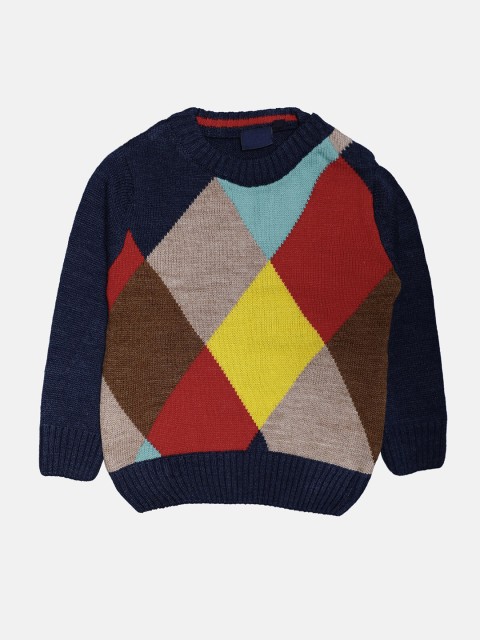 

CHIMPRALA Kids Navy Blue & Red Geometric Printed Woolen Pullover
