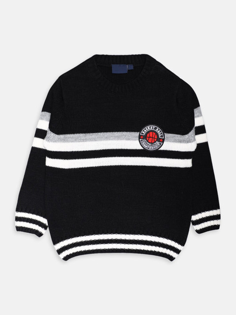 

CHIMPRALA Kids Black & White Striped Woolen Pullover