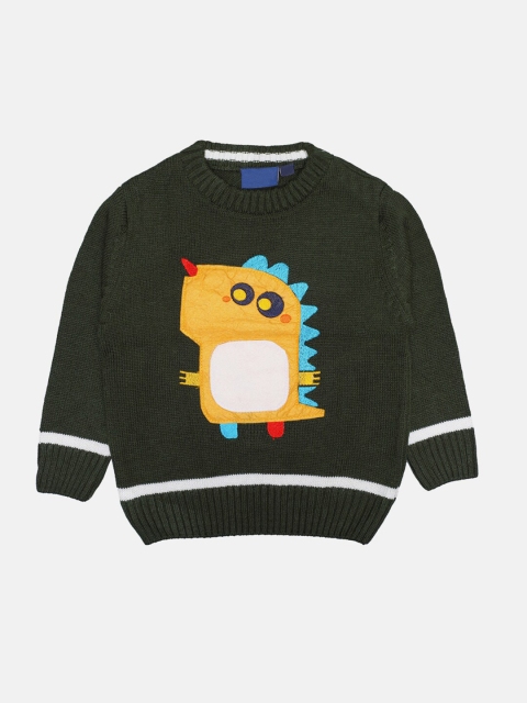 

CHIMPRALA Kids Olive & Yellow Printed Woolen Pullover