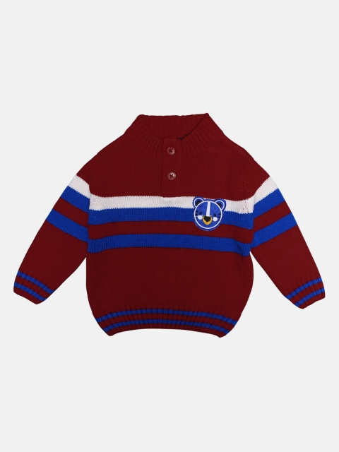 

CHIMPRALA Kids Navy Blue & Red Striped Woolen Pullover With Button Detail